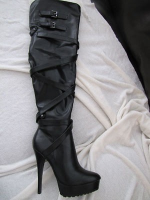 BEBE SHOES PLATFORM BOOTS OVER THE KNEE black JORDANA 184515 5 6 7 8 9