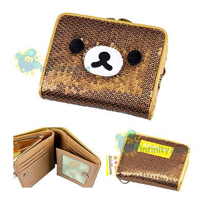 Newly listed SAN X Rilakkuma Bear Brown Sequin Leatherette Card Holder 