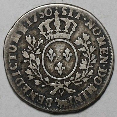 1750 Cow LOUIS XV France silver 1/2 ECU RARE BEARN MNT (VERY FEW 