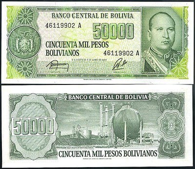 BOLIVIA 50000 50,000 PESOS 1987 P 196 UNC