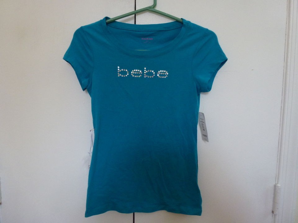 NWT bebe Rhinestone Studded Crew Tee Top Shirt size XS