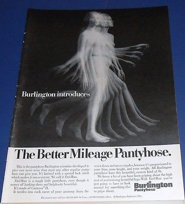 1971 Burlington introduces End Run Pantyhose Ad ~ better mileage