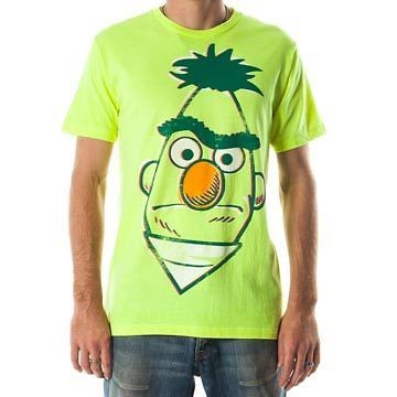 Sesame Street Bert of Ernie & Bert Big Face Neon Yellow Licensed Tee 