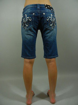 MISS ME Medium Wash Bermuda Shorts With Fleur de lis Pockets Size 25 