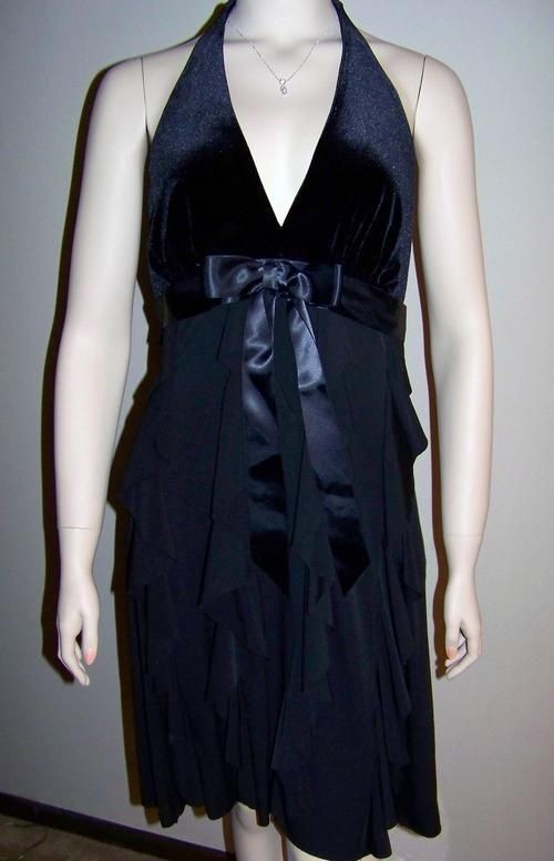 BETSY & ADAM Black Velvet Halter Dress, 14 *NWT $140