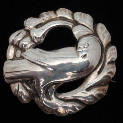   Georg Jensen 830 Silver Vintage Brooch Pin c1910 25 Bird Dove Figural