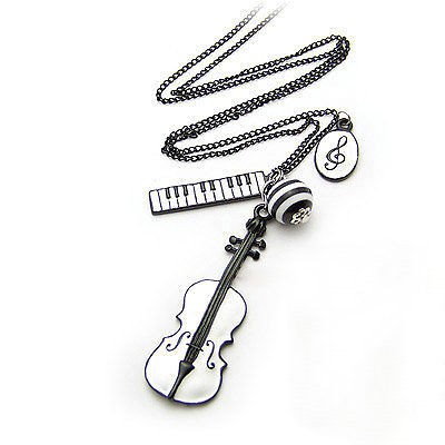 Retro vintage necklace fashion jewelry Black guitar Piano Music 