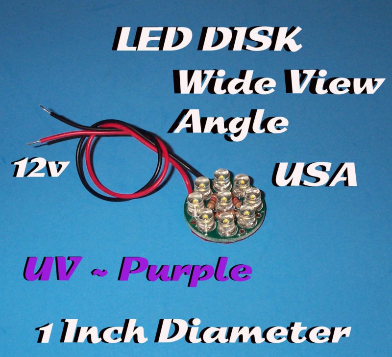 LED LIGHT DISK WIDE UV PURPLE BLACKLIGHT 12 VOLT 1 INCH DIA BOARD