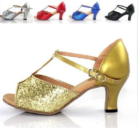 Womens Ballroom Bling Mid Heel Classic Tango Latin Dance Shoes Glitter 