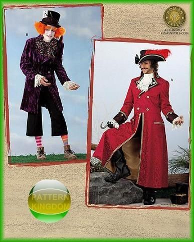 Mens Captain Hook & Mad Hatter Costume Patterns XS M S2333