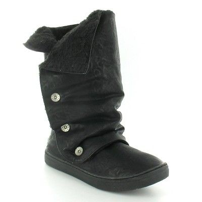 BlowFish Harley Womens PU Faux Sheepskin Boots Black