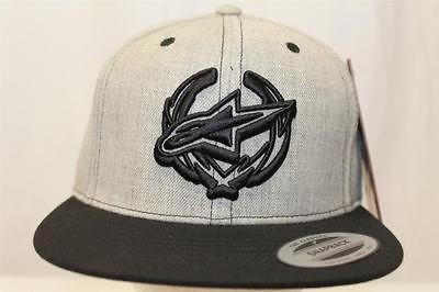 ALPINESTARS REACH CUSTOM SNAPBACK HAT CAP GRAY/BLACK FLAT BRIM