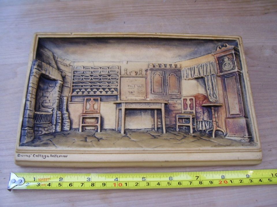 VINTAGE IVOREX OSBORNE PLAQUE OF ROBERT BURNS COTTAGE INTERIOR