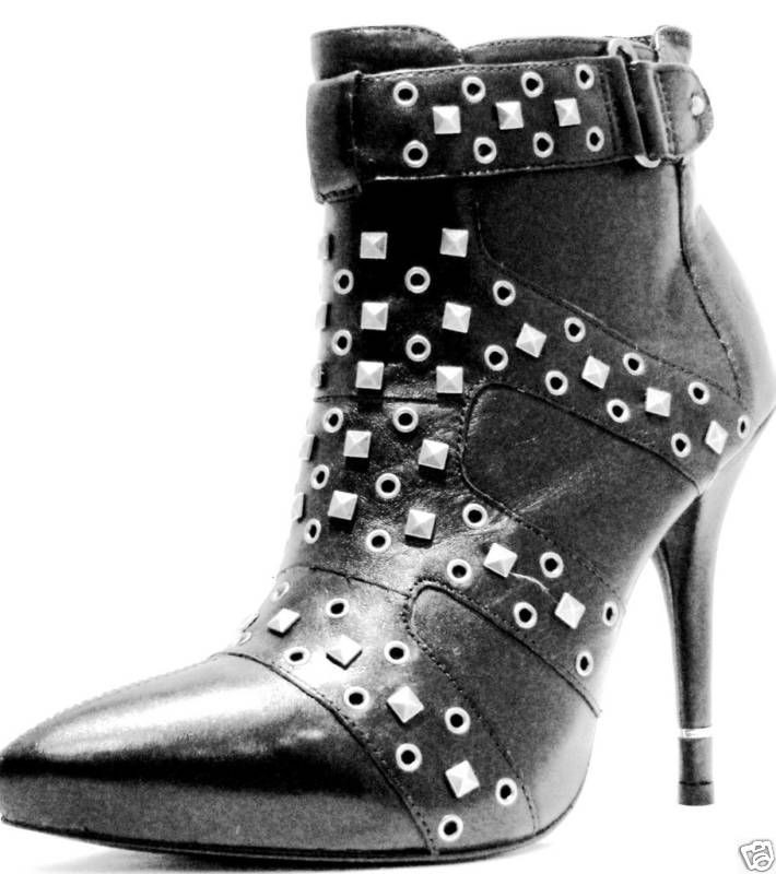 BRONX BLACK GLADIATOR LEATHER ANKLE BOOT STUD DETAIL