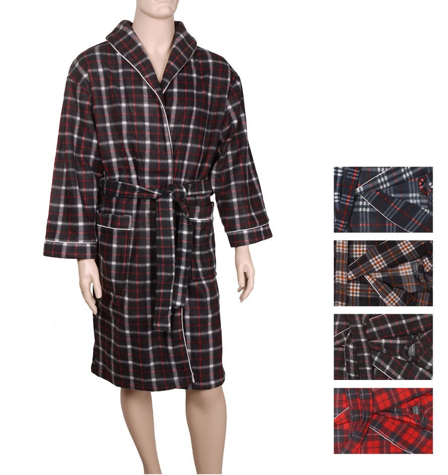 Mens Polar Fleece Heavy Weight Plaid Robe,Sleepwear,Loungewear,Black 