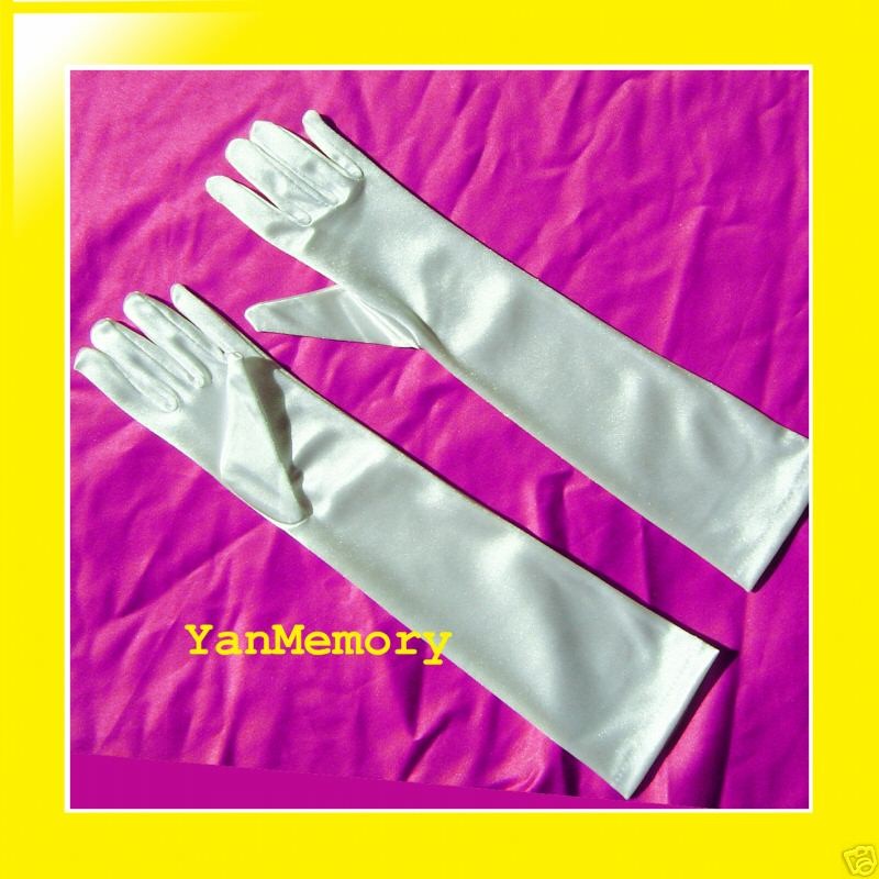 White Stretchy Satin Long Gloves Wedding Party Prom Children Flower 