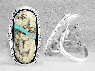 Boulder Turquoise Ring Size 9 Navajo Ribbon Sterling Silver Native 