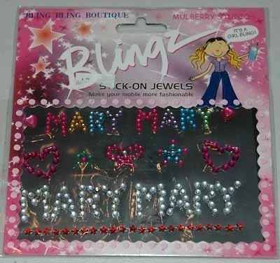 BLING BLING BOUTIQUE BLINGZ STICK ON JEWELS NAMES MARY EMBELLISHMENTS