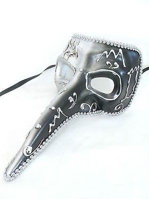 SILVER BLACK NOSE VENETIAN MASQUERADE MASK MARDI GRAS CARNIVAL PARTY 