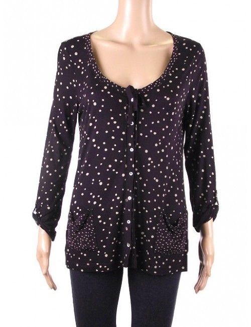 Ex White Stuff spy glass aubergine/beige spot jersey cardigan blouse 