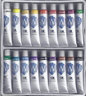 WATERCOLOR PAINTS ~ 18 TUBE PAINT SET w/ THREE BRUSHES