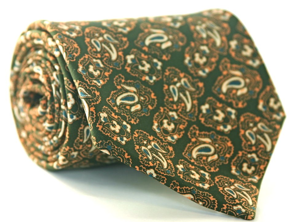 BROOKS BROTHERS VINTAGE Dark Green All Silk Mens Neck Tie Printed In 