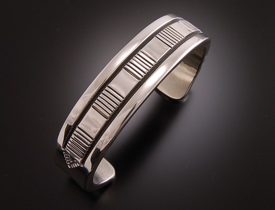 HEAVY SILVER BRACELET BY BRUCE MORGAN ~ TRADITIONAL NAVAJO MENS 