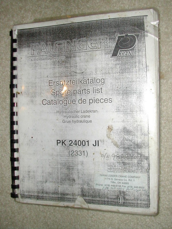 PALFINGER PK 24001 (2331) PARTS SERVICE OPERATION MAINTENANCE MANUAL 