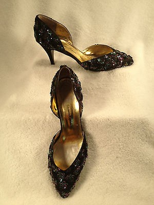 NORMAN KAPLAN 7.5M BLACK SATIN W/BLACK IRRESCENT SEQUINS, CLASSIC 3 