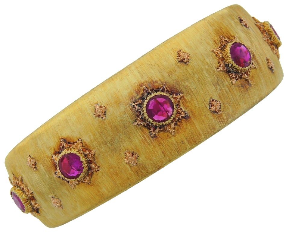 Signature BUCCELLATI RUBY & YELL GOLD BANGLE BRACELET   Authentic 