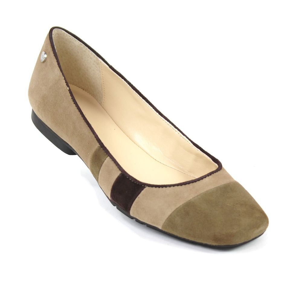 Calvin Klein Womens Shoes Netty Flat Kid Suede E2012 Taupe Mushroom 