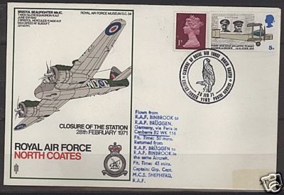 1971 RAF NORTH COATS CLOSURE OF STATION CACHET