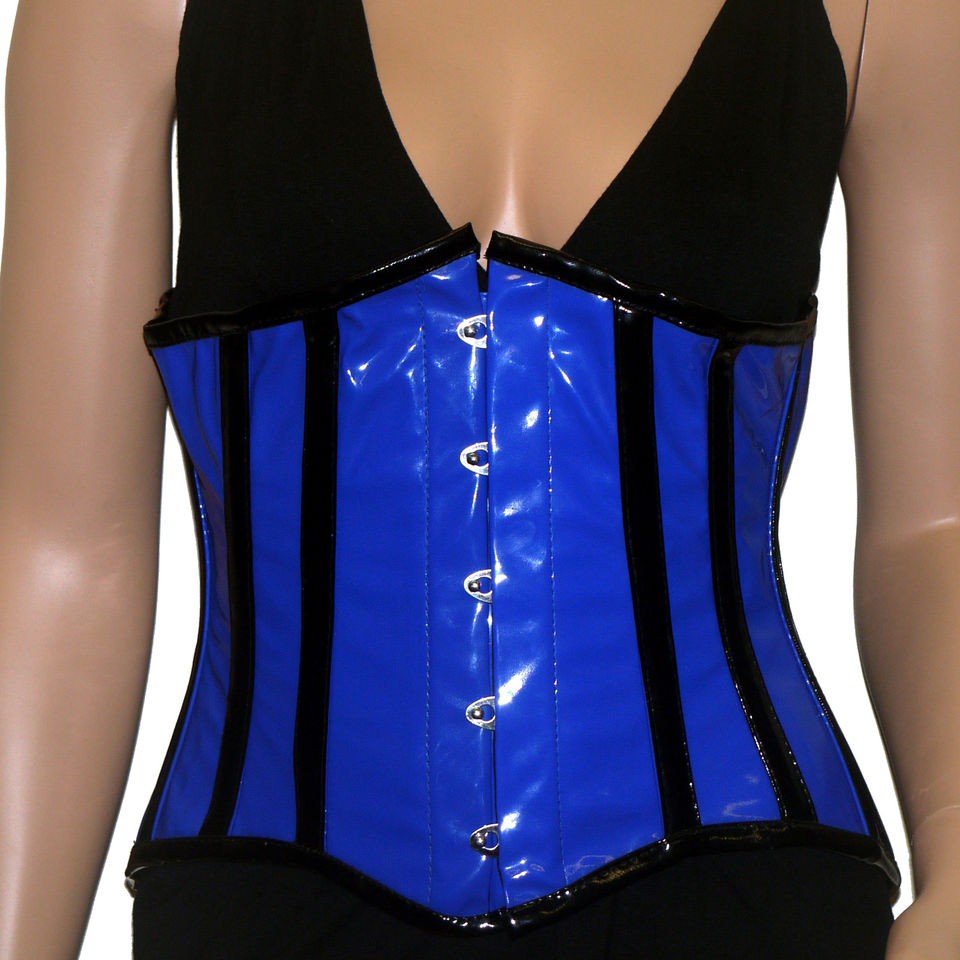 Burleska Blue Black Trim Gloss PVC Steel Boned Waspie Underbust Candy 