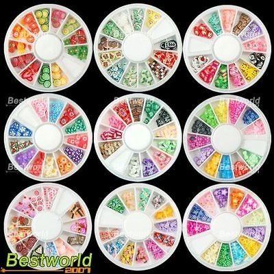 New 120 PCS 3D Mix Fimo Nail Art Tips UV Acrylic Decoration Wheel