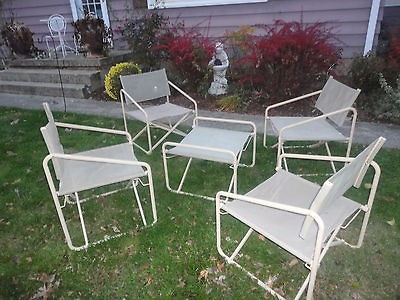 Brown Jordan 4 Patio Chairs All Folding w/1 Ottoman NICE Easy SHIP $75