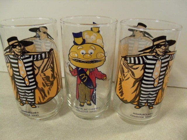 THREE (3) McDONALDS COLLECTOR SERIES GLASSES, Hamburglar, Mayor 