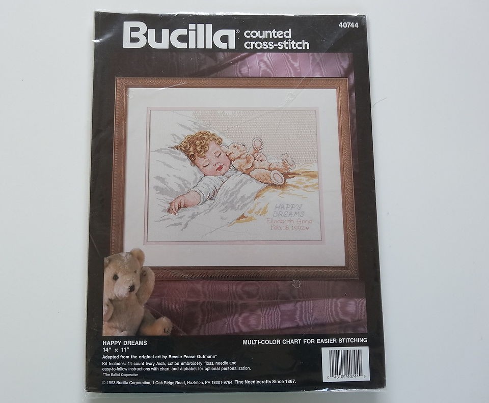   DREAMS Sleeping Baby Personalized Counted Cross Stitch Kit Set Bucilla