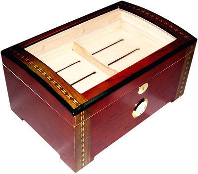 200 ct LUXURY WALNUT CLEAR TOP WOOD CIGAR HUMIDOR