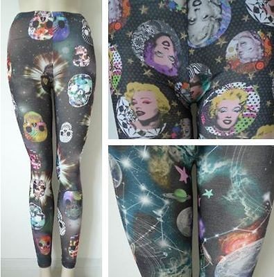 Space / Skull / Marilyn Monroe Print Pattern Leggings S/M (US 4 6 8)