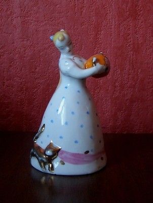 SOVIET DULEVO PORCELAIN FIGURINE PRETTY RUSSIAN GIRL CAT KETTLE