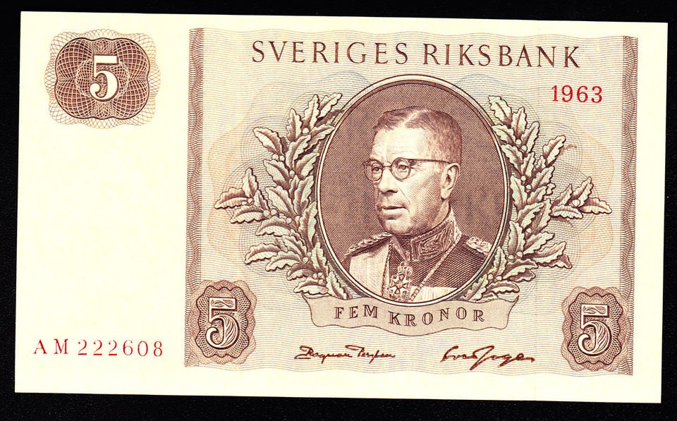 SWEDEN 5 KRONOR 1963 PICK # 50b UNC.