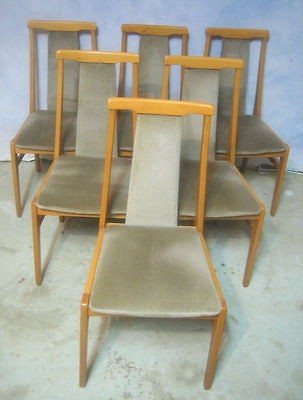 VTG SET 6 DANISH MID CENTURY MODERN TEAK HIGHBACK DINING ROOM CHAIRS 