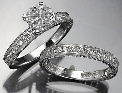 32 ct Round Cut AGI Certified Wedding Engagement Ring Set Solid 