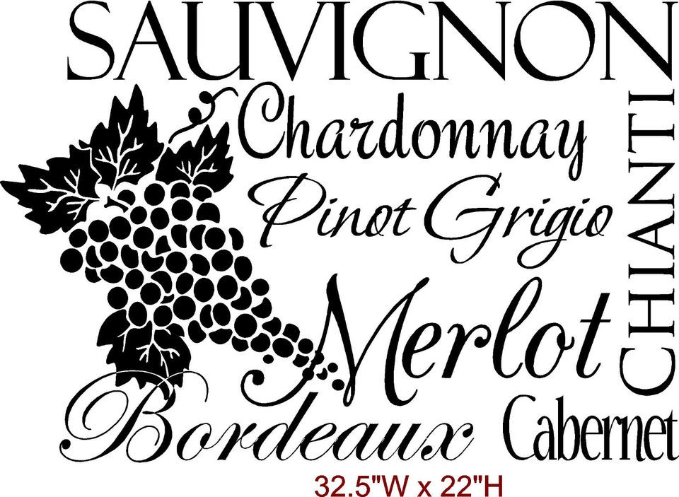   Decal Words WINE NAMES GRAPES SAUVIGNON CHARDONNAY PINOT GRIGIO MERLOT