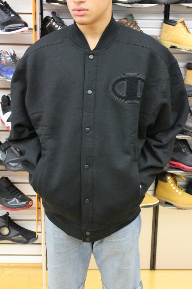 Champion Big C Black on Black Cotton Polyester Mens Varsity Letterman 