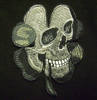   DEATH SKULL CELTIC CLOVER GAELIC BIKER BACK OF VEST IRON ON PATCH 9