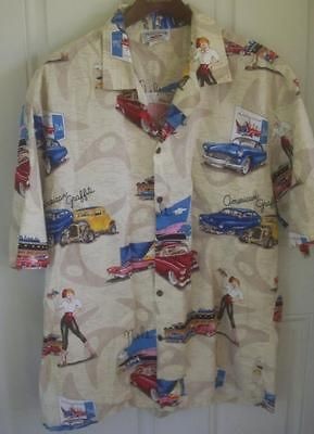   MADE MENS SHIRT AMERICAN GRAFFITI OLD CARS MELS DRIVE IN 50S DINER