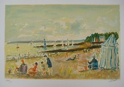 Jean Claude Picot Hand Signed Lithograph PLAGE BRETAGNE