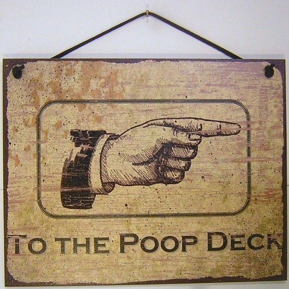 SIGN POOP DECK bathroom vintage pointing boat RGHT 560L