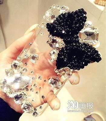 3D Black Bow Bling Diamond Rhinstone Finished Case skin for Apple 